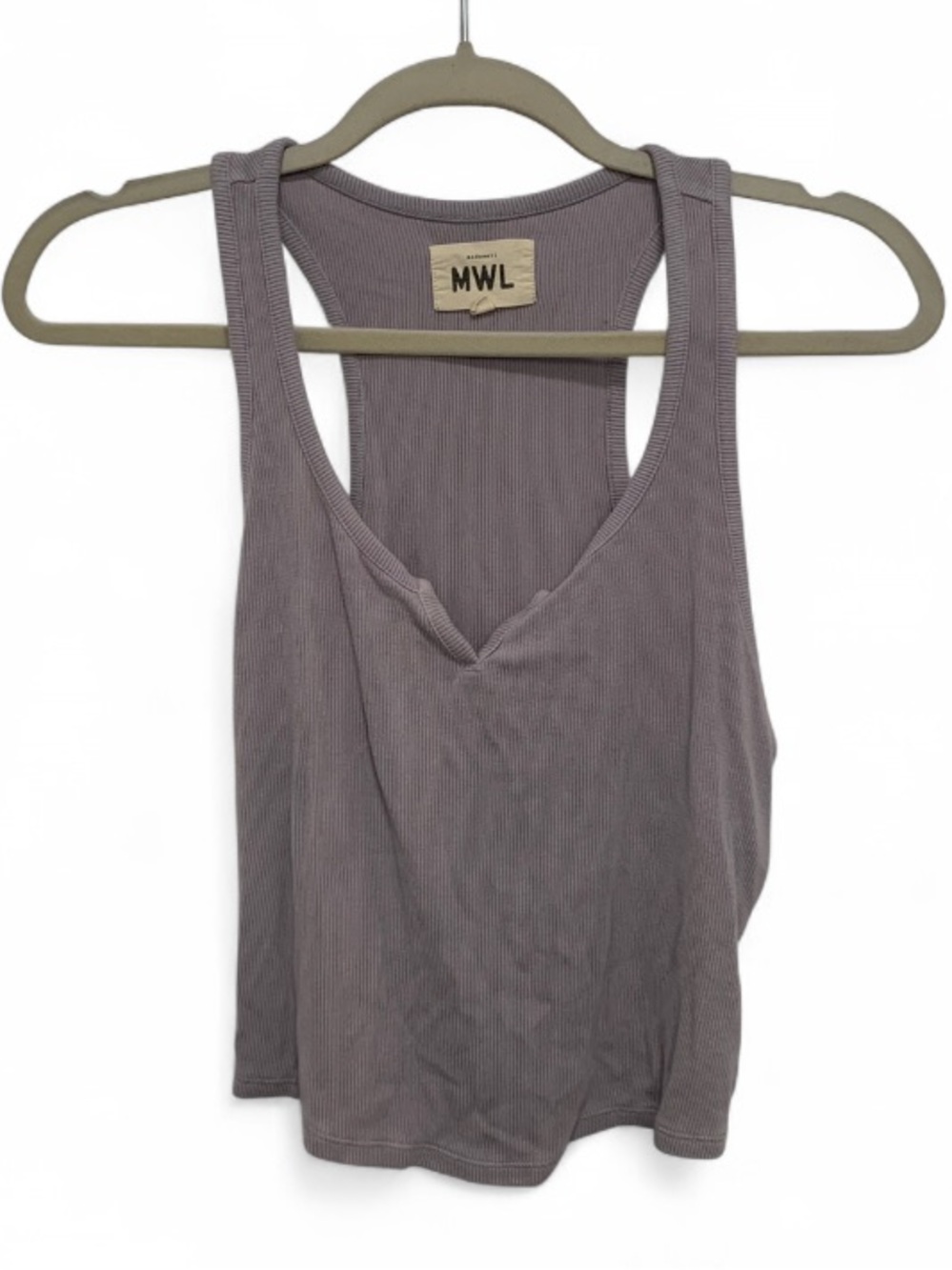 Madewell MWL Lavender Ribbed Split Neck Tank Top